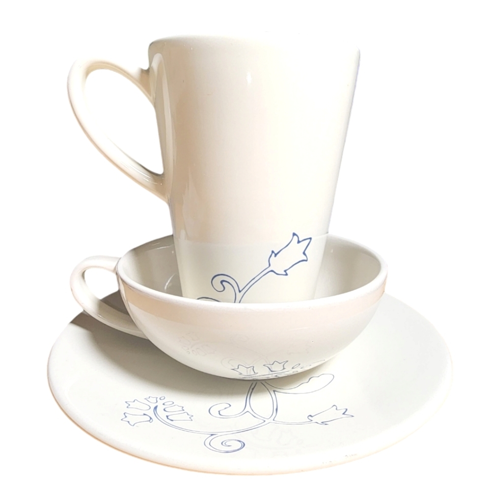 Ikea Of Sweden #10866 Ivory and Blue‎ Floral Vine Motif 3 Piece Dish Set